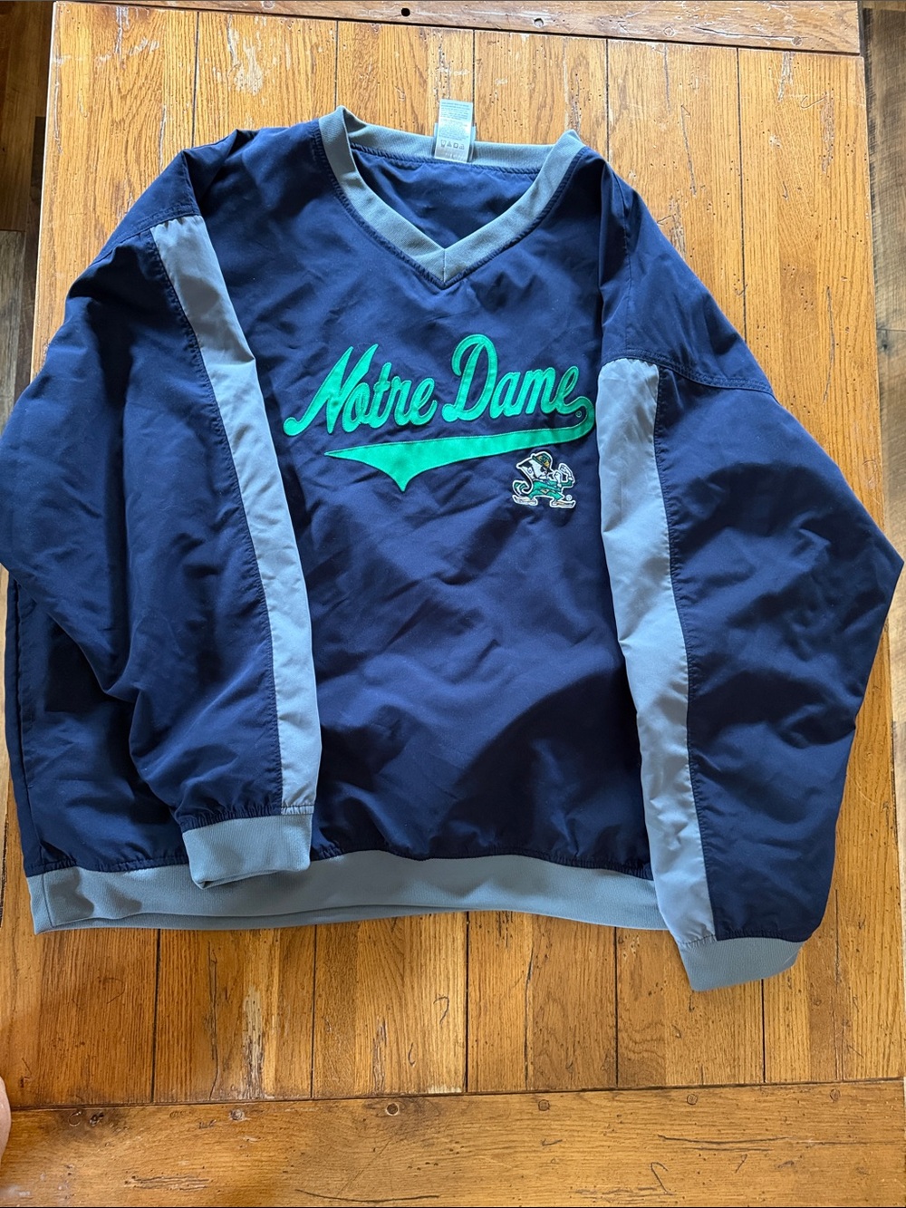 Notre Dame Navy and gray Pullover Windbreaker with Green Script